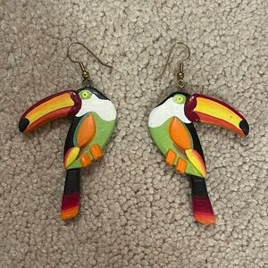 Wooden Toucan Bird Earrings - One of A Kind